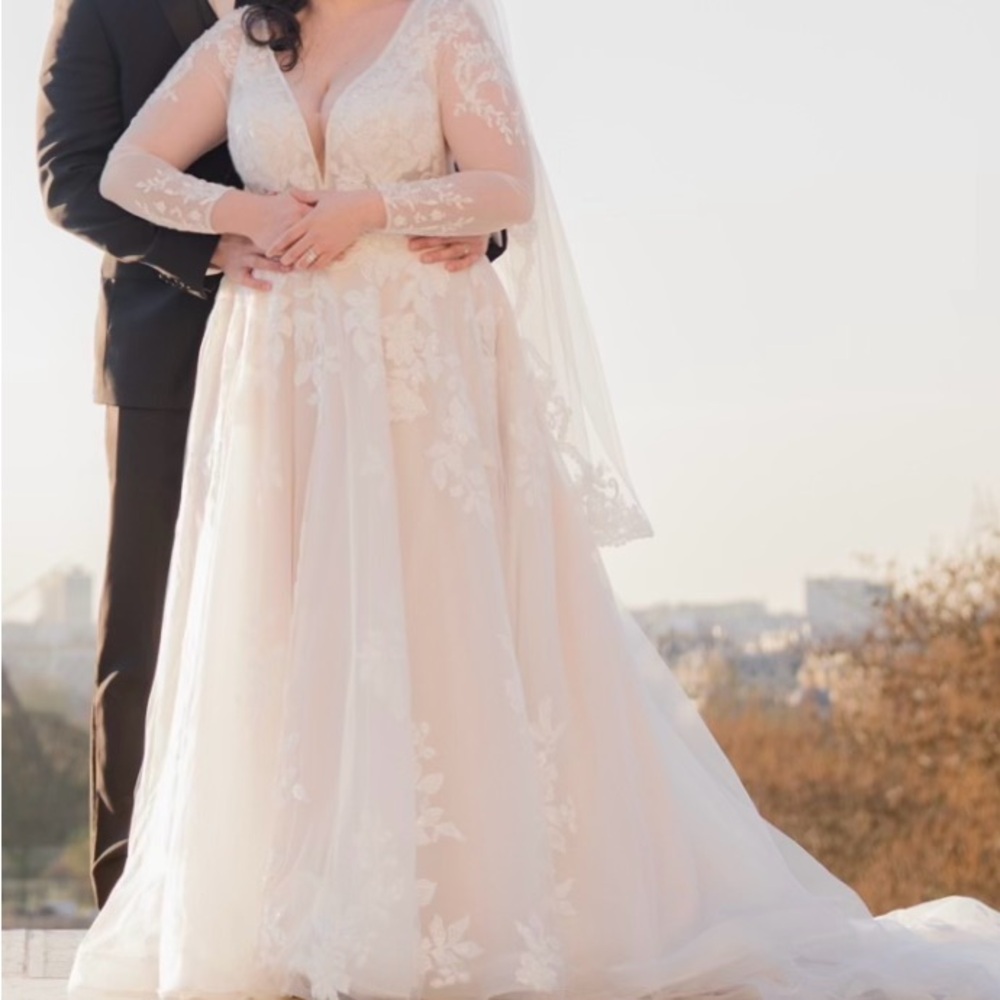 Galina Signature plunging tank tulle weddin gown by David's Bridal